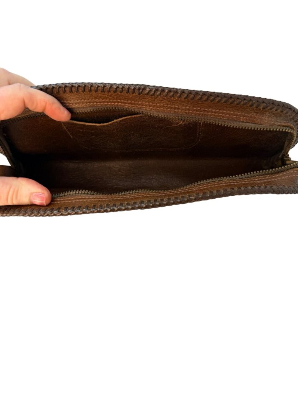 Vintage Tooled Leather Clutch Floral Brown Zipper Pouch 12 Inch Boho Western 197 - Picture 10 of 10